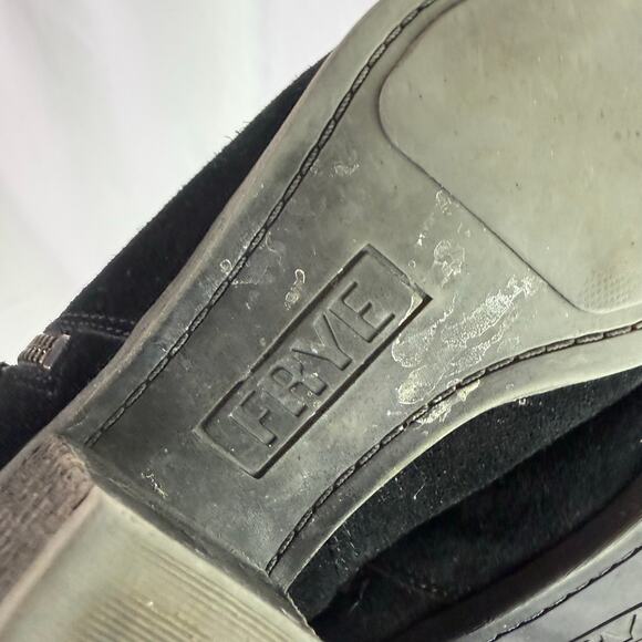 Frye Women's 8M Double Zip Slip on Black Suede Leather Ankle Heeled Booties - Picture 9 of 9